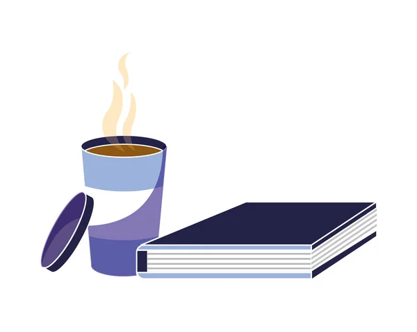 Café caliente y libro de la oficina de educación — Vector de stock