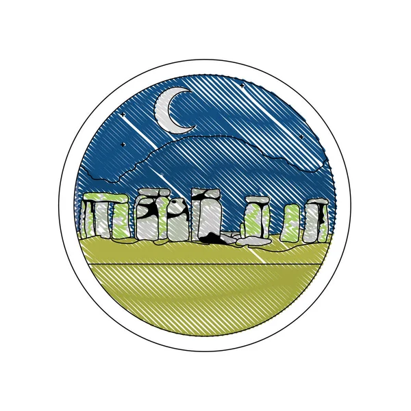 Doodle stonehenge szobor a Hold éjszaka táj — Stock Vector