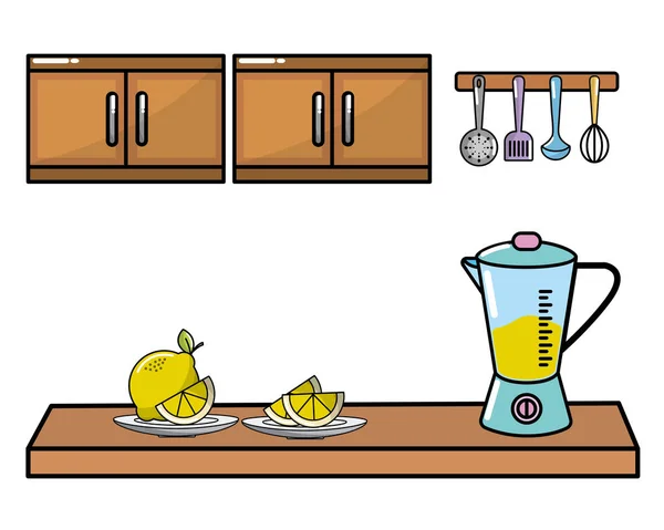 Kuchyň s designem směšovače a ovoce — Stockový vektor