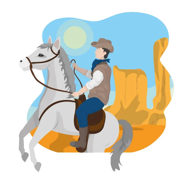 Vaquero a caballo en el desierto — Vector de stock