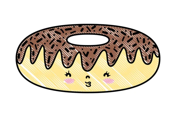 Doodle kawaii bella ciambella gustoso spuntino — Vettoriale Stock