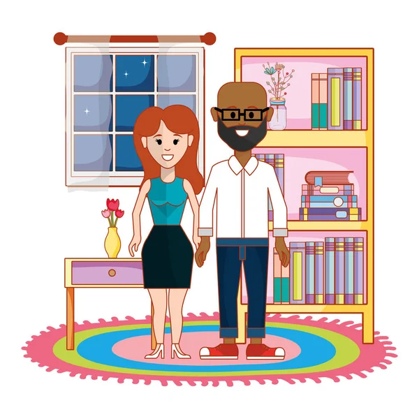 Mujer y hombre dentro del diseño del hogar — Vector de stock