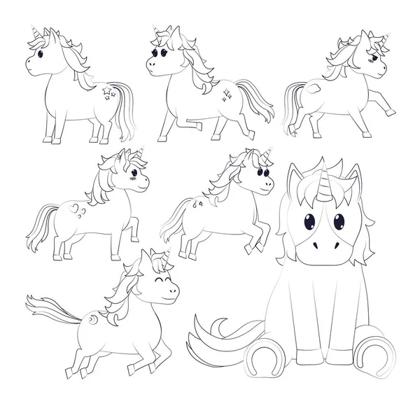 Set of unicorns silhouettes — Stock Vector