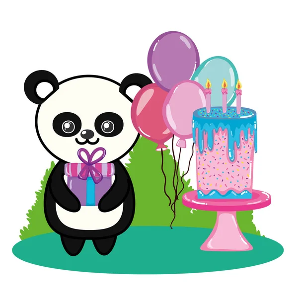 Карикатура на день рождения панды — стоковый вектор