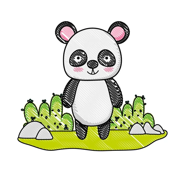 Grated happy panda wild animal in the landscape — Stock Vector