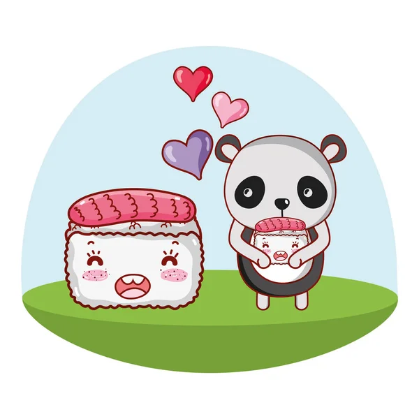 Panda bear och mat kawaii — Stock vektor