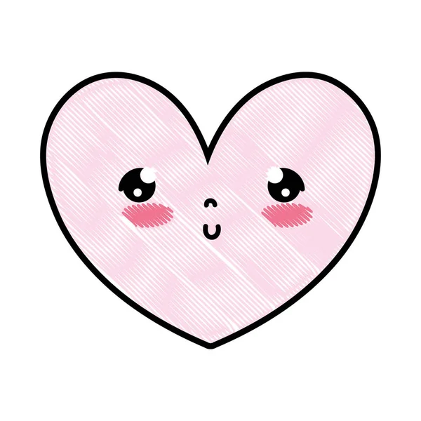 Doodle kawaii carino cuore facciale espressione — Vettoriale Stock