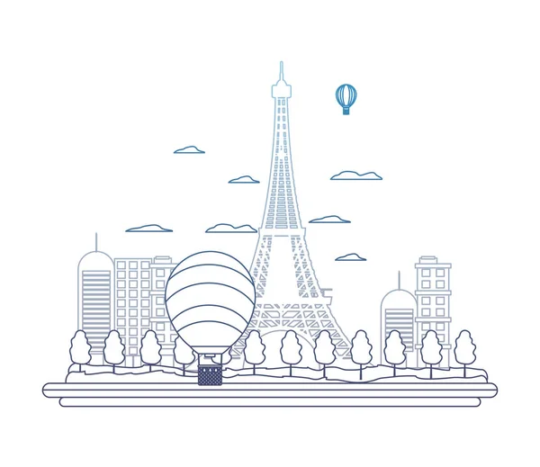 Degradované linie vzduchu balóny citycape a Eiffelova věž — Stockový vektor
