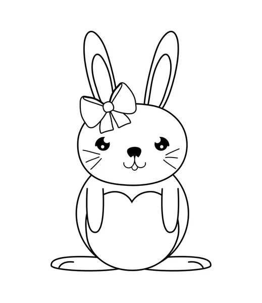 Linea coniglio femminile felice con fiocco a nastro — Vettoriale Stock