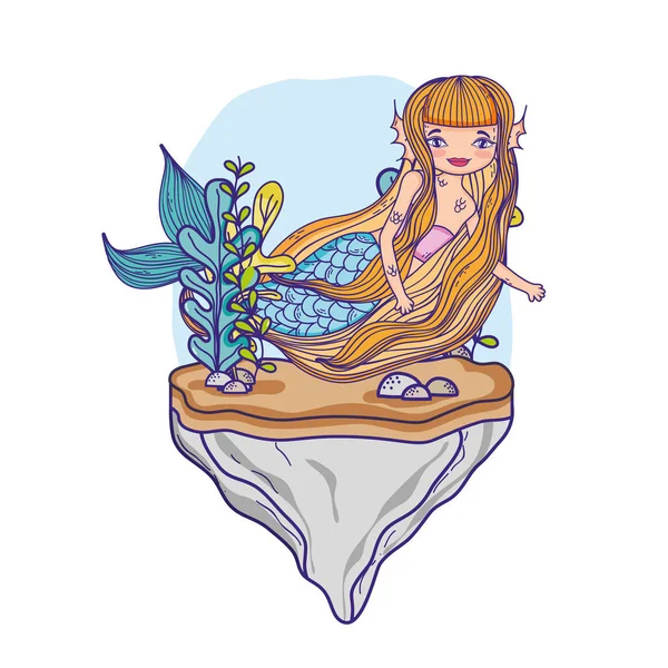 Sirena nadando bajo el mar — Vector de stock