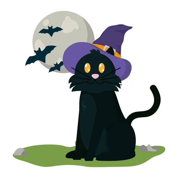 Halloween gato com chapéu — Vetor de Stock