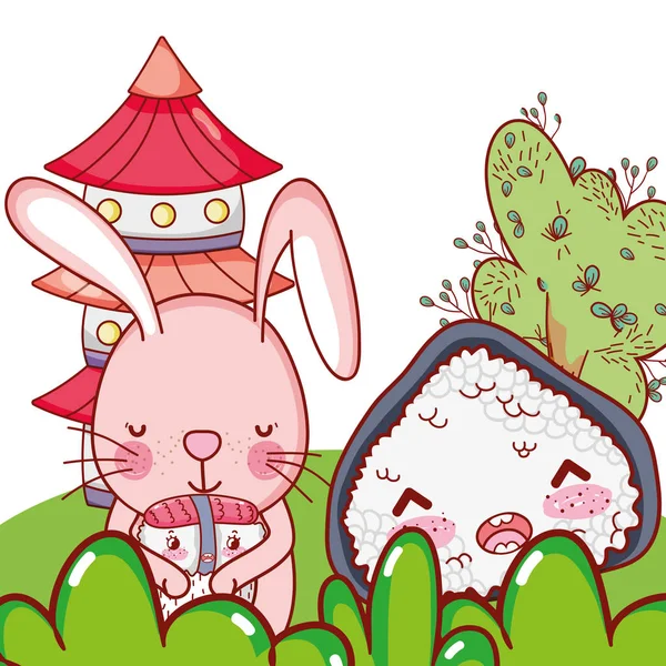 Bunny a potravin kawaii — Stockový vektor