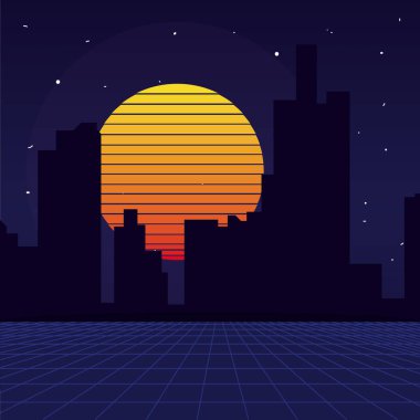 Retro Sci fi arka plan manzara
