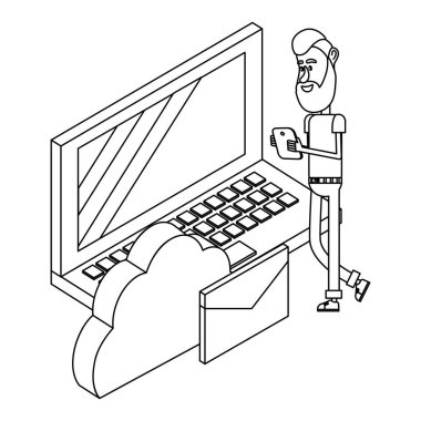 insan ve teknoloji siyah beyaz izometrik