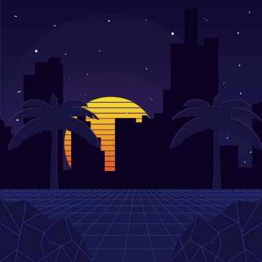 Retro Sci fi arka plan manzara