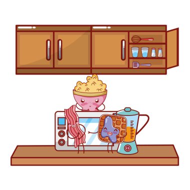 Mutfak ve yemek kawaii karikatürler