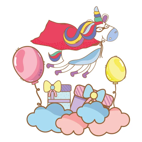 Grattis på födelsedagen unicorn tecknat — Stock vektor