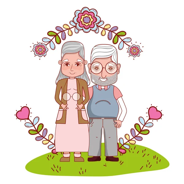 Lindo abuelos pareja dibujos animados — Vector de stock