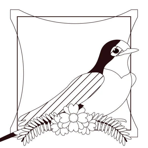 Красивий малюнок птаха з квітами — стоковий вектор