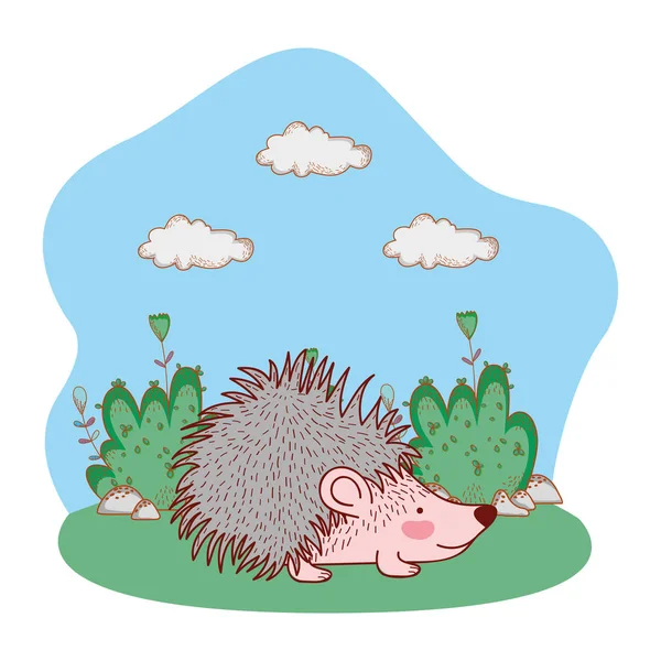 Porcupine outdoors landscape scenery cartoon — Stock Vector