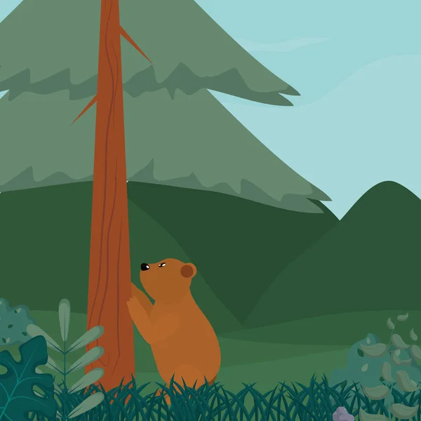 Bonito oso en el bosque — Vector de stock