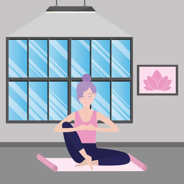 Mujer y yoga — Vector de stock