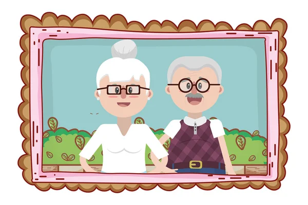Anciano pareja retrato dibujos animados — Vector de stock