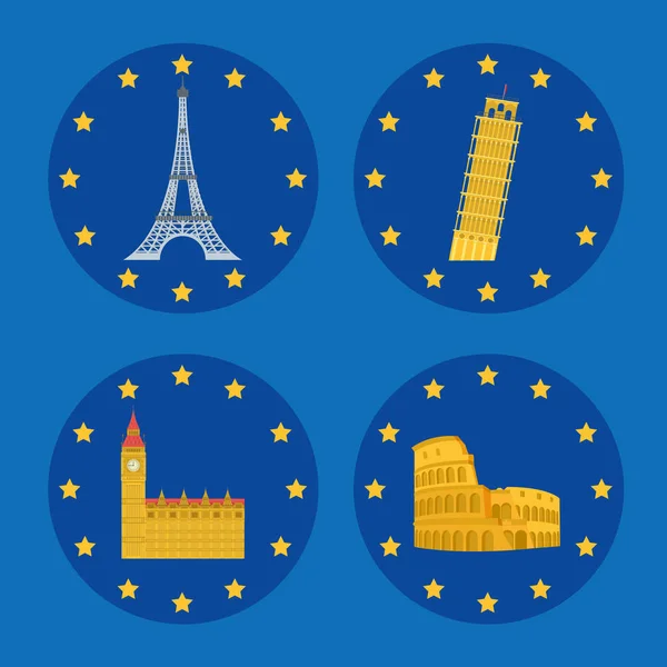 Reihe von europäischen Denkmälern — Stockvektor