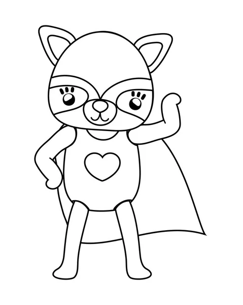 Outline female raccoon with mask and superhero costume — Stock Vector