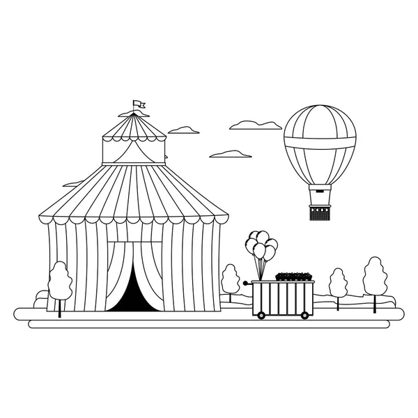 Γραμμή τσίρκο και αέρα μπαλόνι με κατάστημα αυτοκινήτων — Διανυσματικό Αρχείο