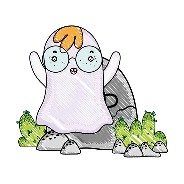 Fantasma rallado con gafas con piedra rasgada — Vector de stock