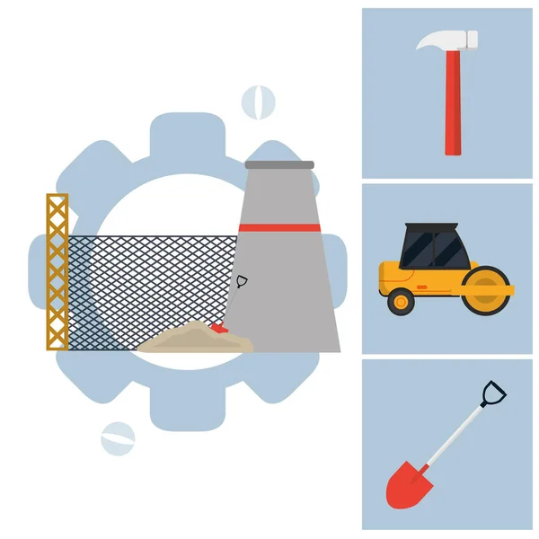 Industria vegetale con icone di costruzione — Vettoriale Stock