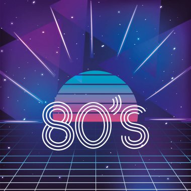 grafik güneş ve geometrik 80s neon tarzı