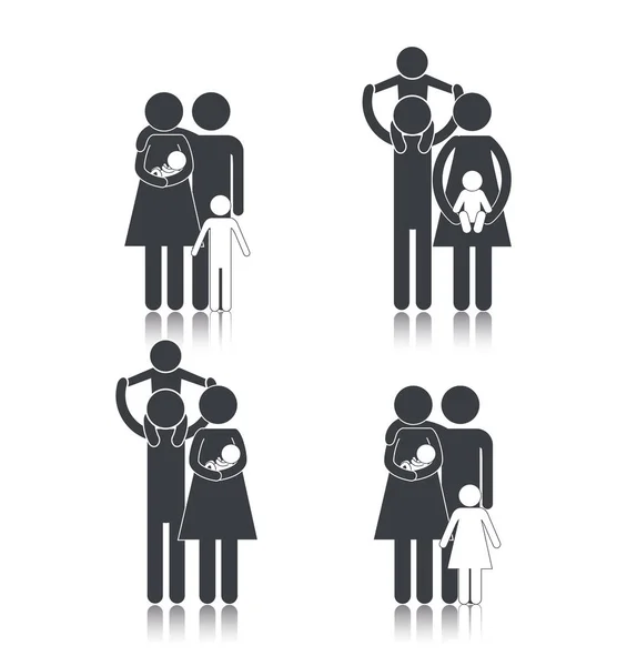 Pictograma conjunto mujer con hombre e hijo — Vector de stock