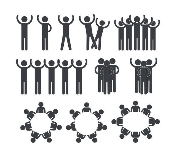 Set pictograma personas sociales grupo comunidad — Vector de stock