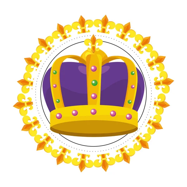 Corona de piedras preciosas icono redondo — Vector de stock