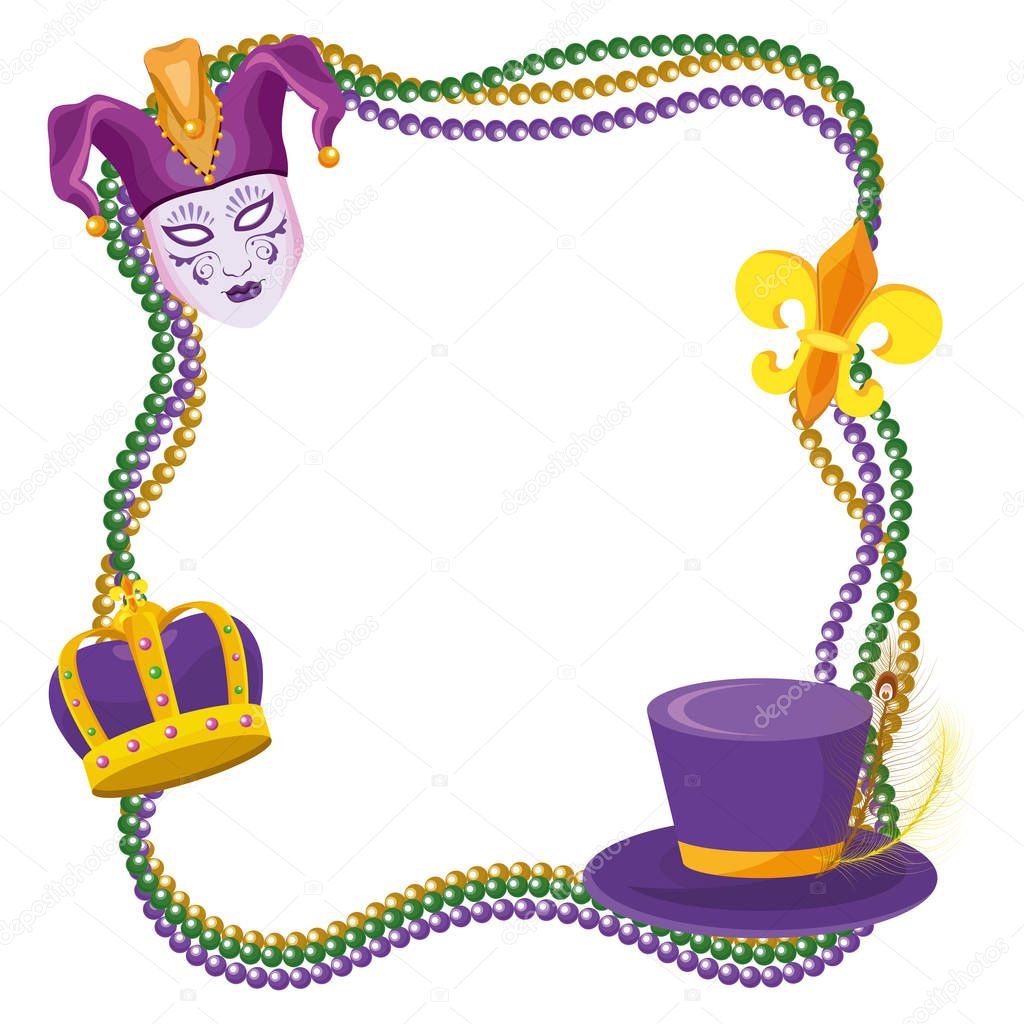 Beads and mardi gras elements frame vector illustration graphic design