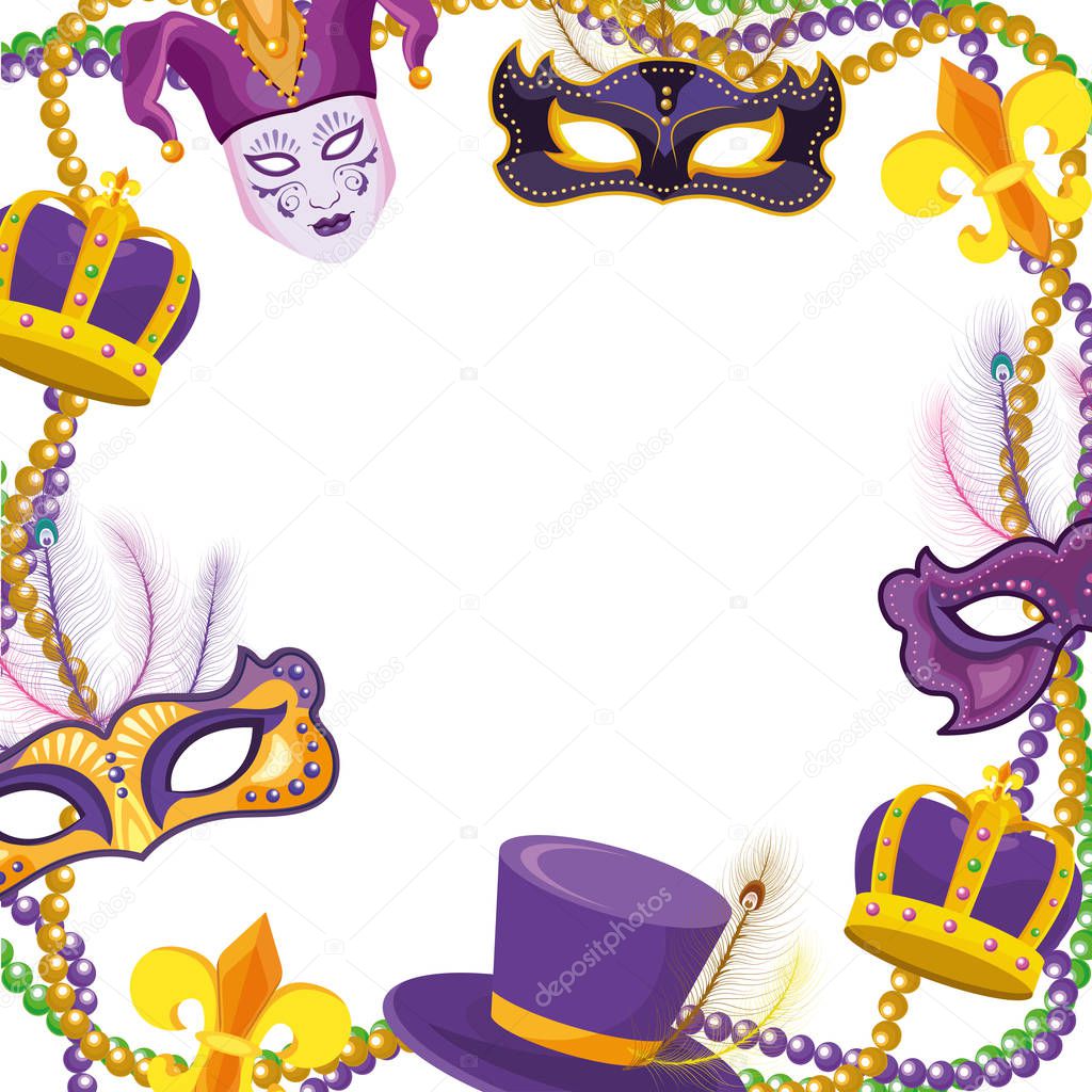 Masks and beads mardi gras and hats vector illustration graphic design