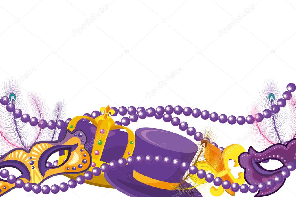 Beads and mardi gras elements frame vector illustration graphic design