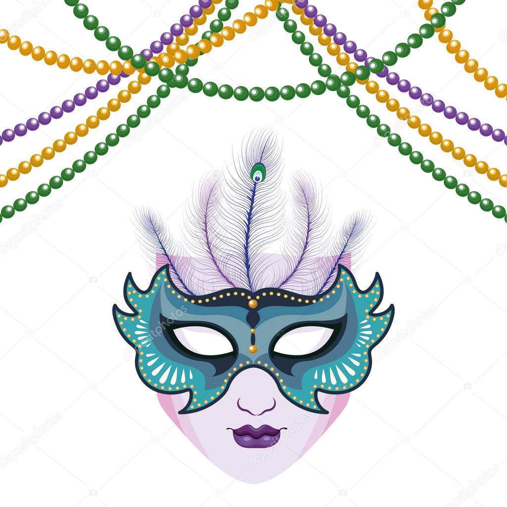 Mask and beads with feather vector illustration graphic design