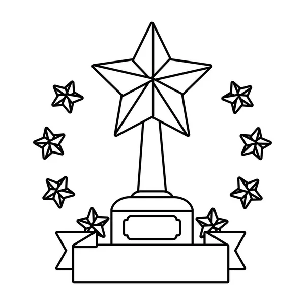 Зірки кубку трофею з порожнім банером стрічки чорно-білий — стоковий вектор