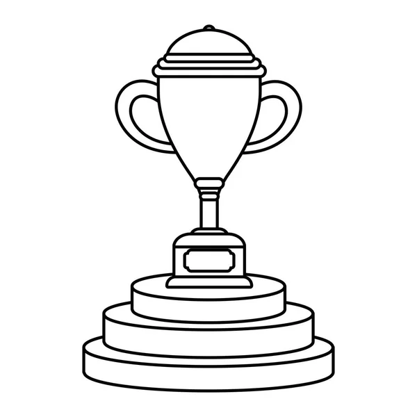 Trophy cup on podium symbol black and white — Stock Vector