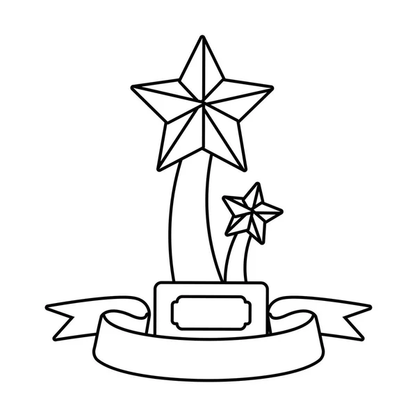 Αστέρια Κύπελλο τρόπαιο με κενό κορδέλα πανό μαύρο και άσπρο — Διανυσματικό Αρχείο