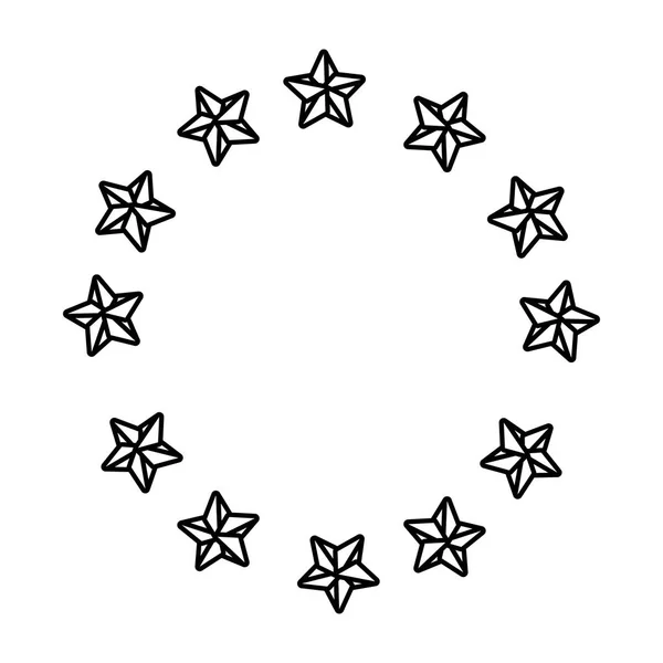 Cadre emblème rond Stars noir et blanc — Image vectorielle