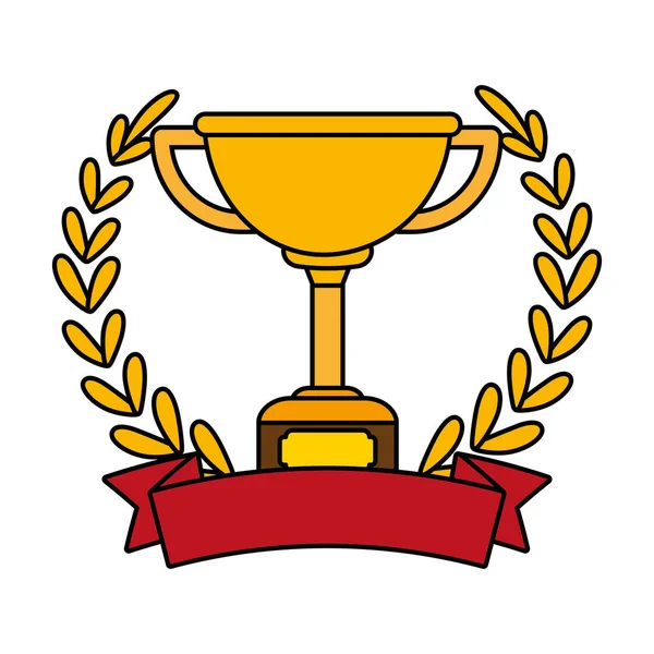 Copa de trofeo con corona y banner de cinta en blanco — Vector de stock