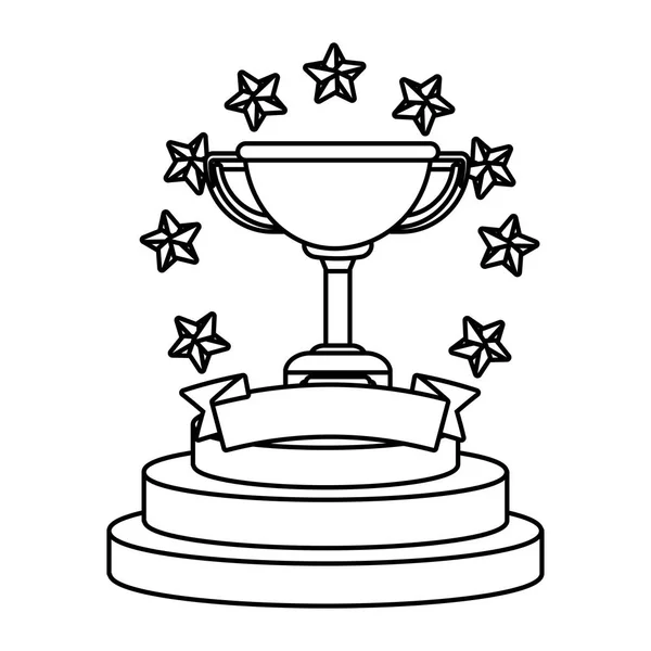 Coppa trofeo con stelle in bianco e nero in bianco e nero — Vettoriale Stock