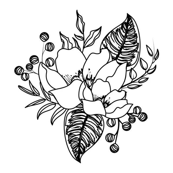 Flor con hojas Dibujo — Archivo Imágenes Vectoriales