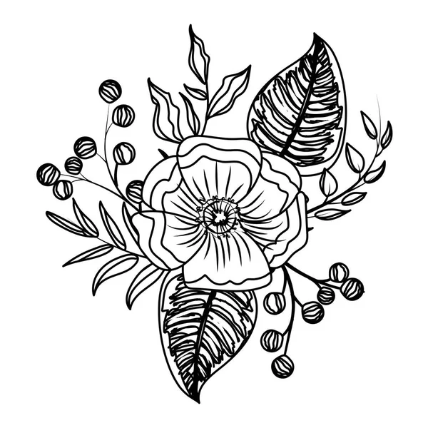 Flor con hojas Dibujo — Vector de stock