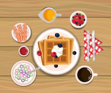 bacons ve portakal suyu ile lezzetli waffle