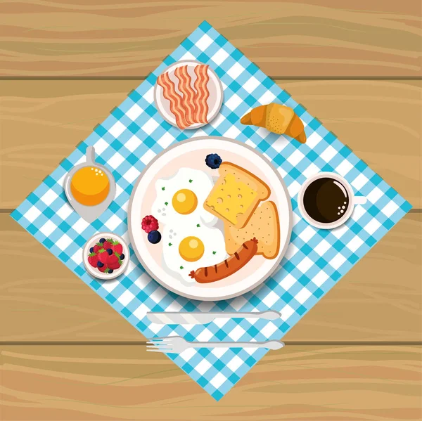 Sosis ve bacons kahvaltı ile kızarmış yumurta — Stok Vektör